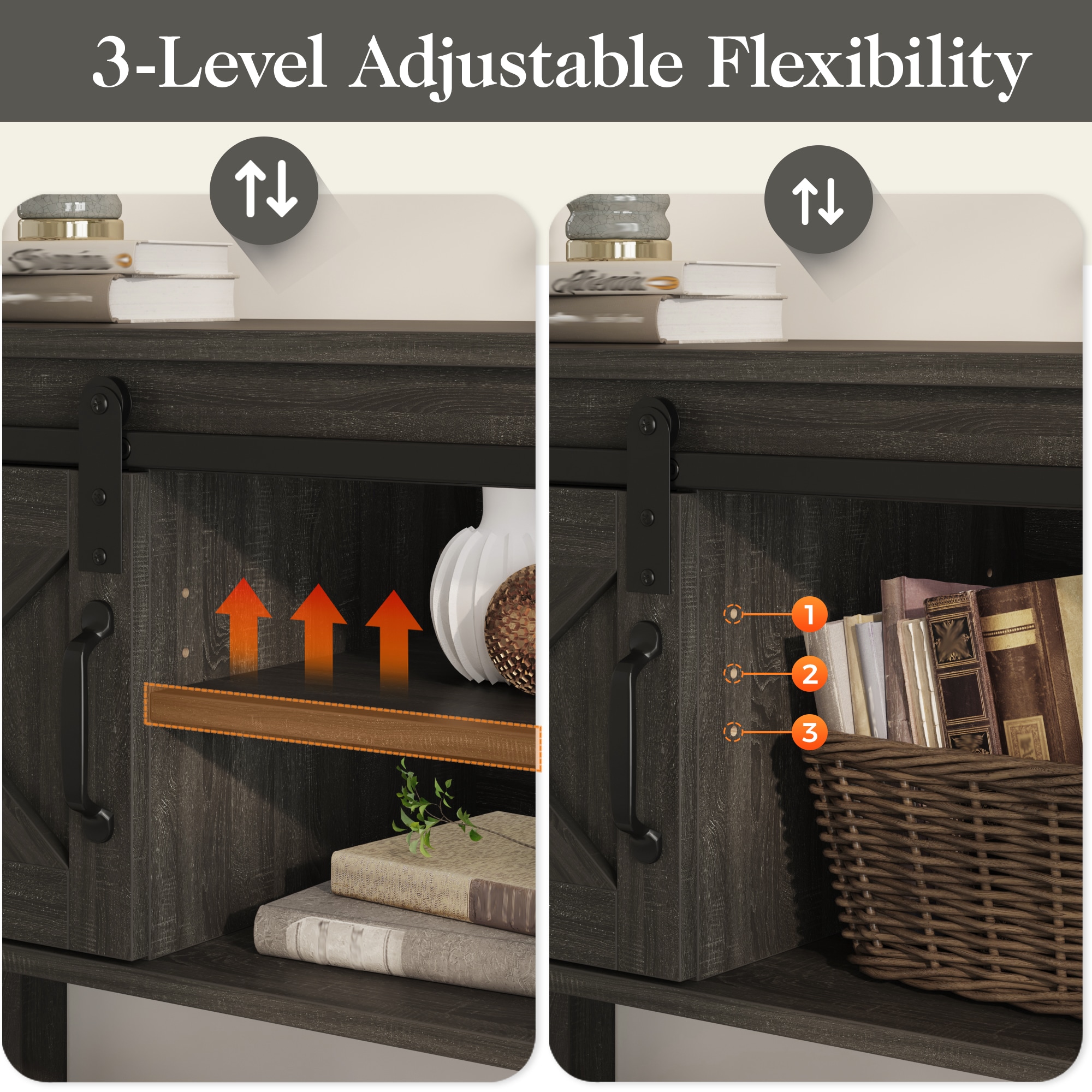 Farmhouse Entryway Table With Drawers, 46" Console Table With Sliding Barn Door, Wood Rustic Sofa Table With Adjustable Shelf For Living Room, Foyer, Hallway, Dark Gray_voghion.com